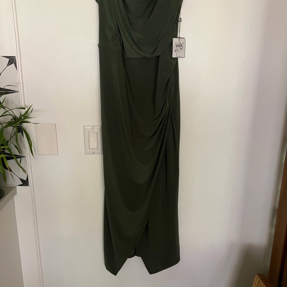 Laundry By Shelli Segal Olive Green Draped Maxi Gown